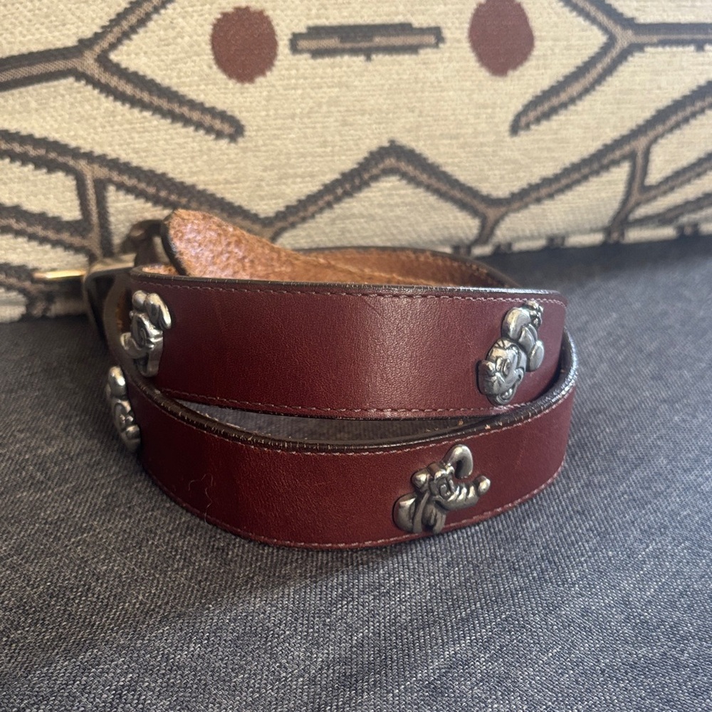 Disney Brighton Burgundy Belt with Silver Mickey Details